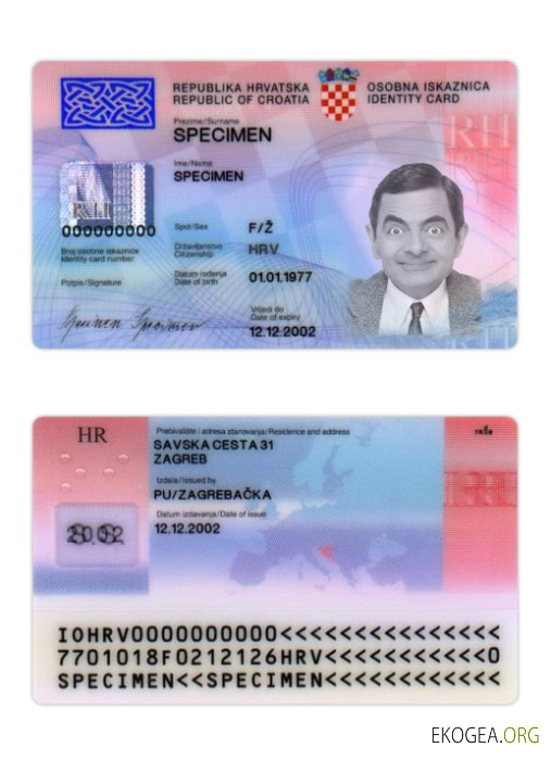 Carte d'identité de Croatie template Carte d'identité de Croatie template